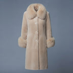 Women's Cream Shearling Coat with Fur Collar & Cuffs