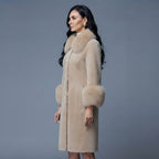 Women's Cream Shearling Coat with Fur Collar & Cuffs