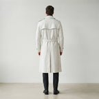 Men's Beige Leather Double-Breasted Trench Coat