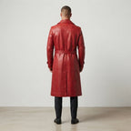Men's Red Belted Leather Coat