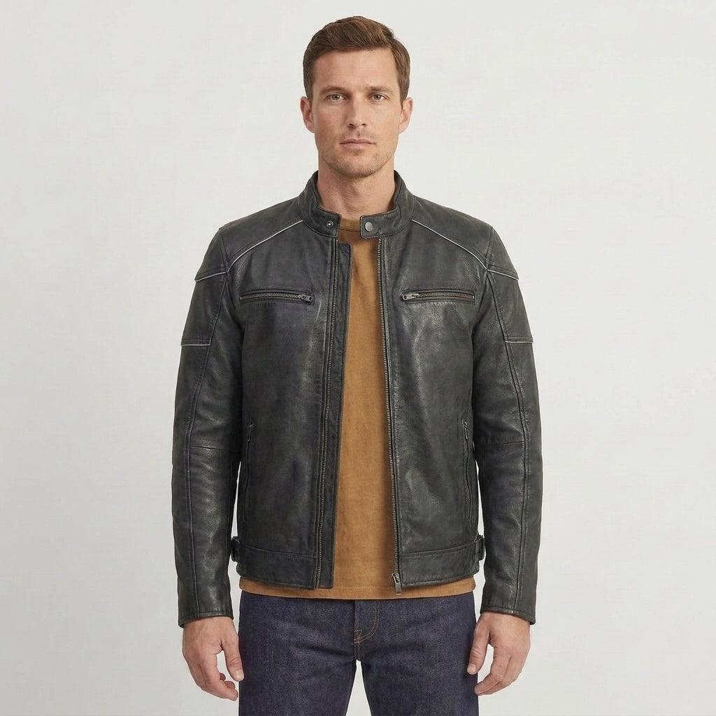 Men's Vintage Distressed Leather Moto Jacket – Rugged Motorcycle Jacket