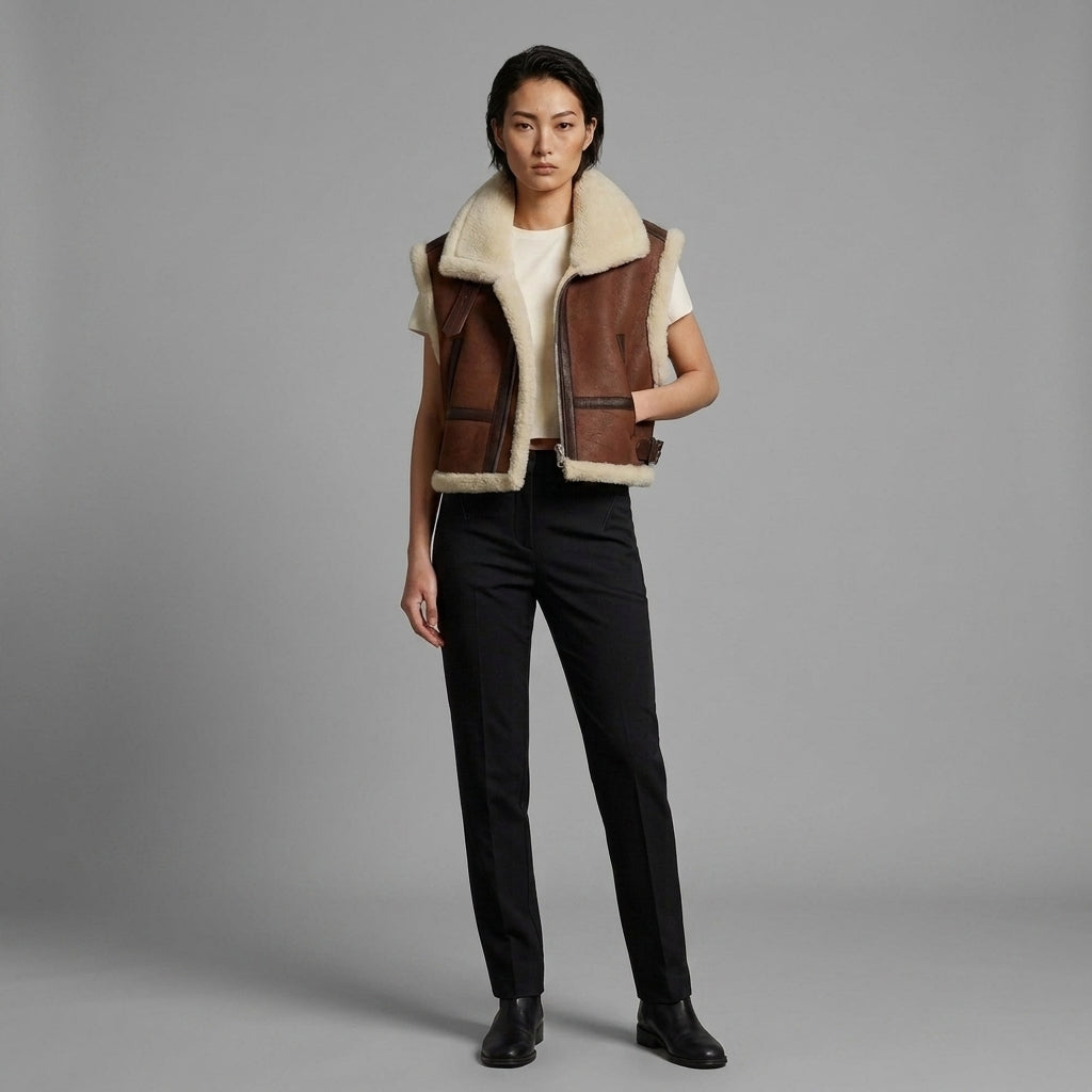 Women's Cropped Shearling Leather Vest