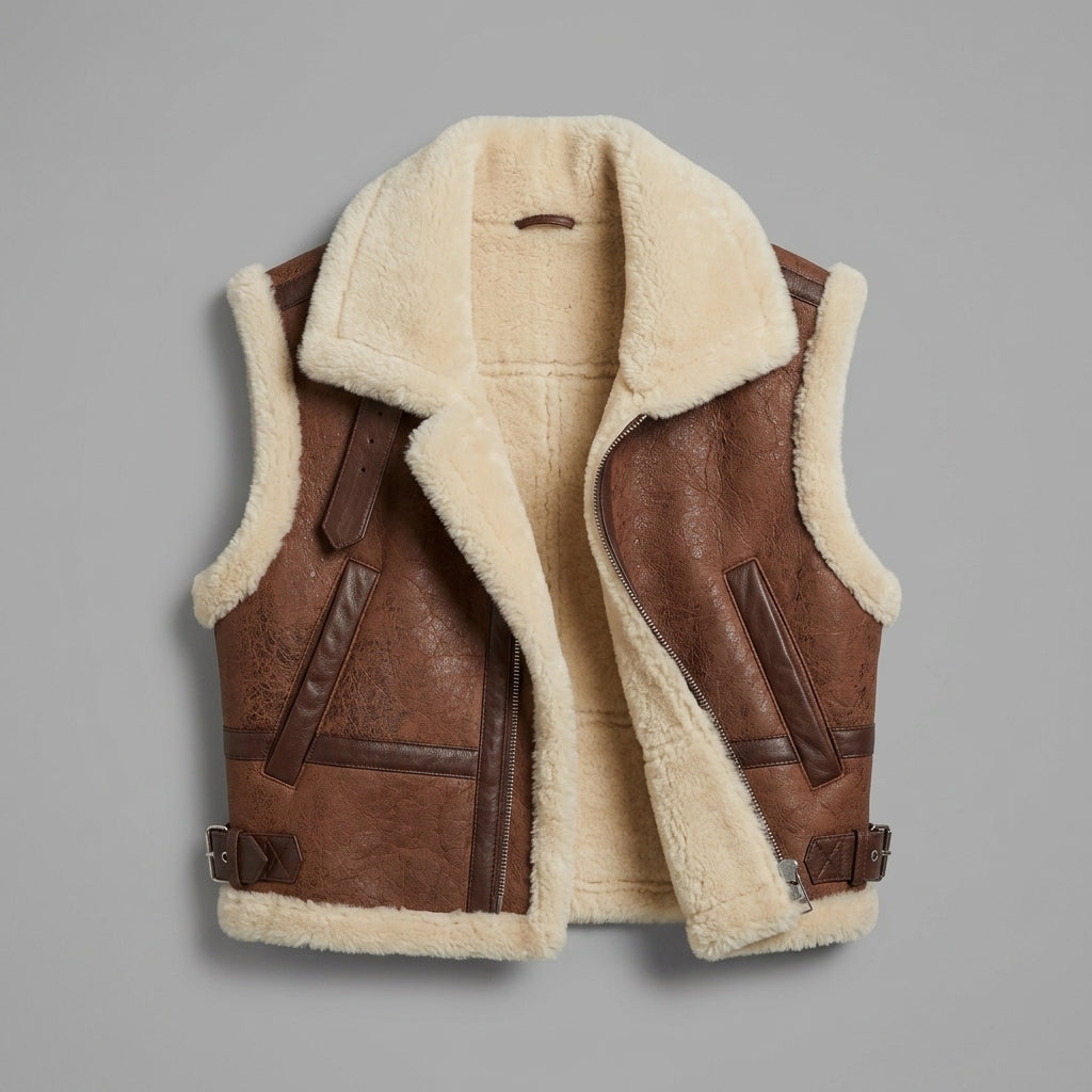 Women's Cropped Shearling Leather Vest