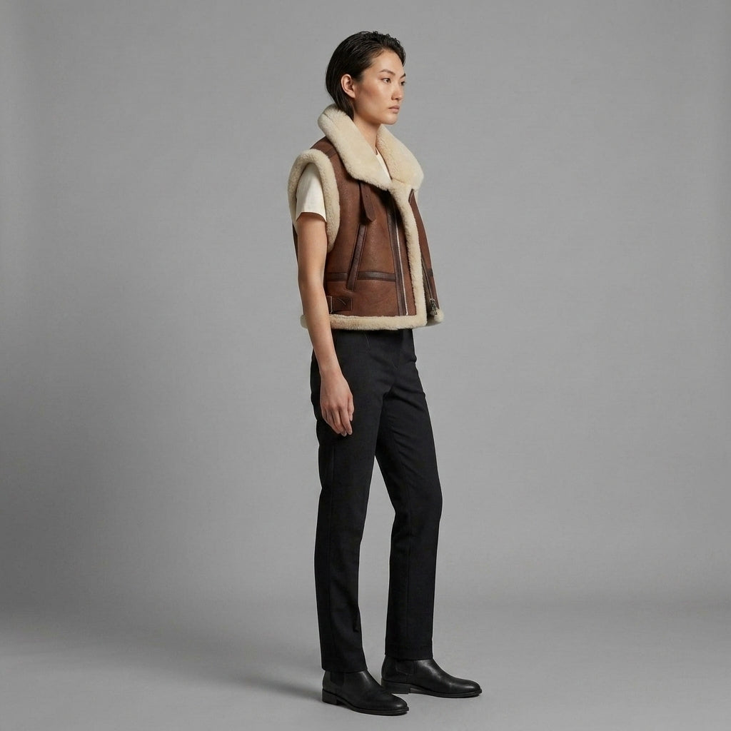 Women's Cropped Shearling Leather Vest