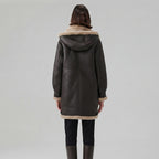 Women's Dark Brown Hooded Shearling Coat