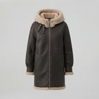 Women's Dark Brown Hooded Shearling Coat