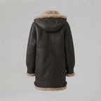 Women's Dark Brown Hooded Shearling Coat