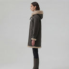 Women's Dark Brown Hooded Shearling Coat