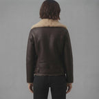 Women's Dark Brown & Beige Shearling Biker Jacket