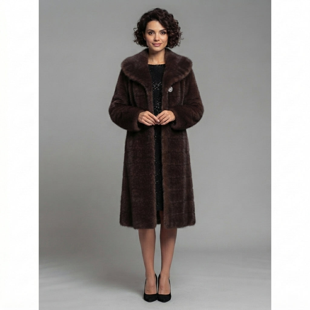 Women's Brown Shearling Full-Length Coat