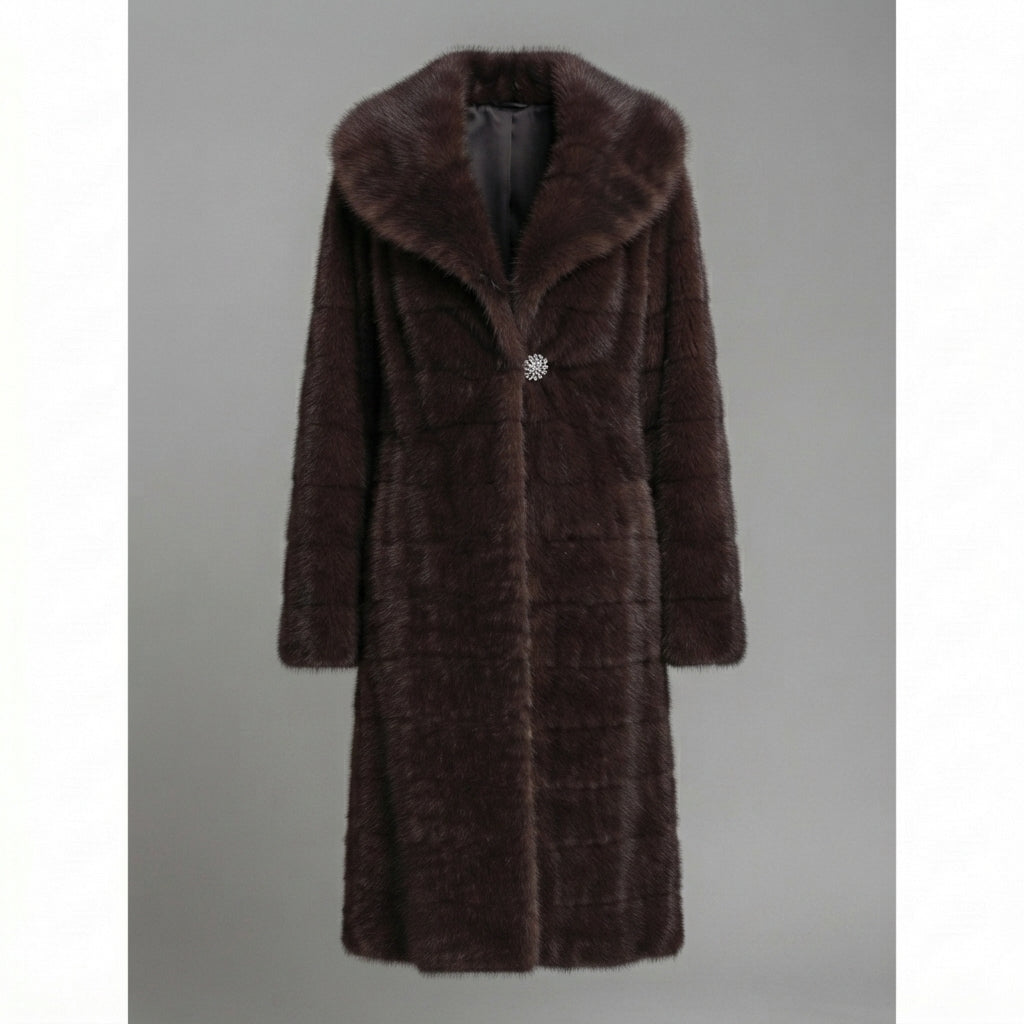 Women's Brown Shearling Full-Length Coat