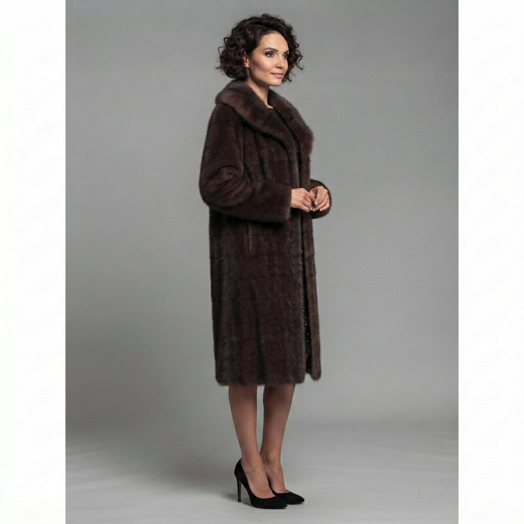 Women's Brown Shearling Full-Length Coat