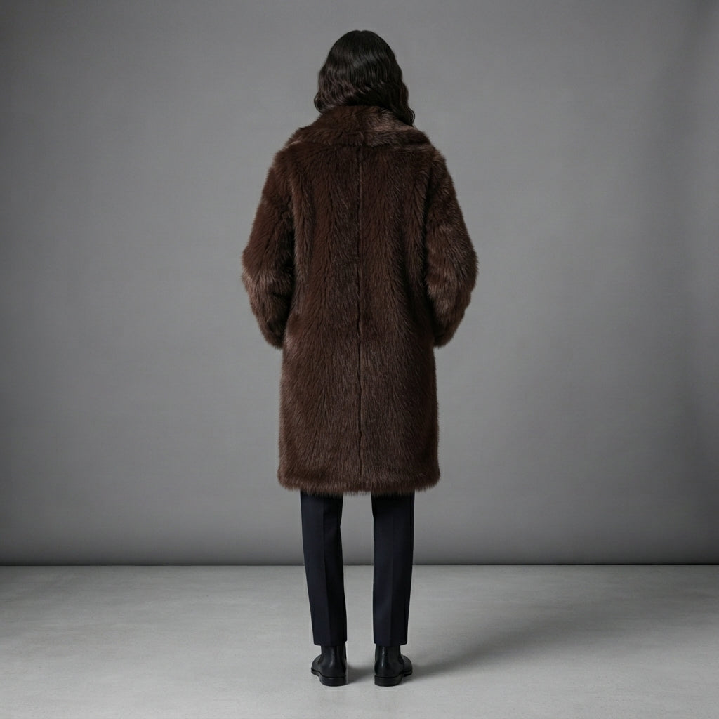 Women's Chocolate Brown Fluffy Fur Coat