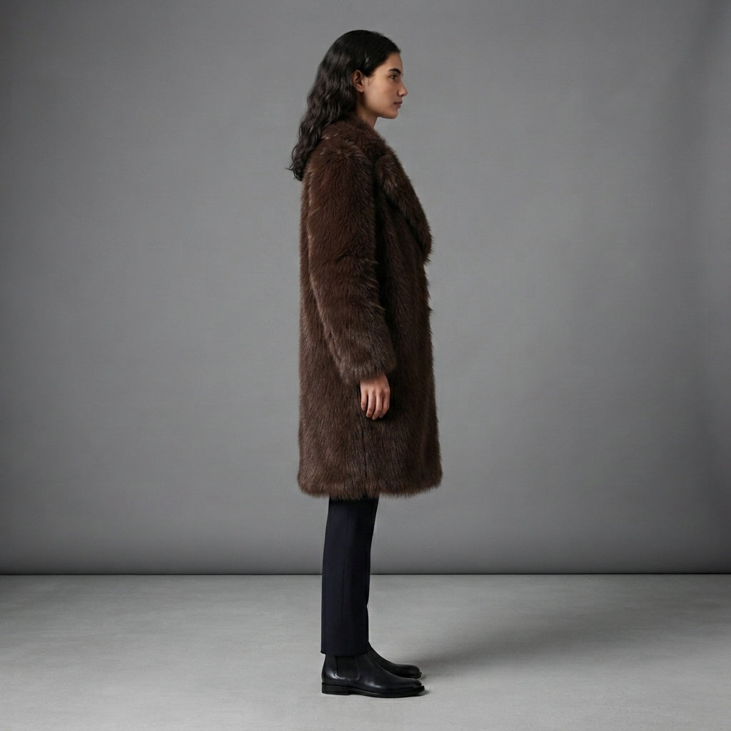 Women's Chocolate Brown Fluffy Fur Coat