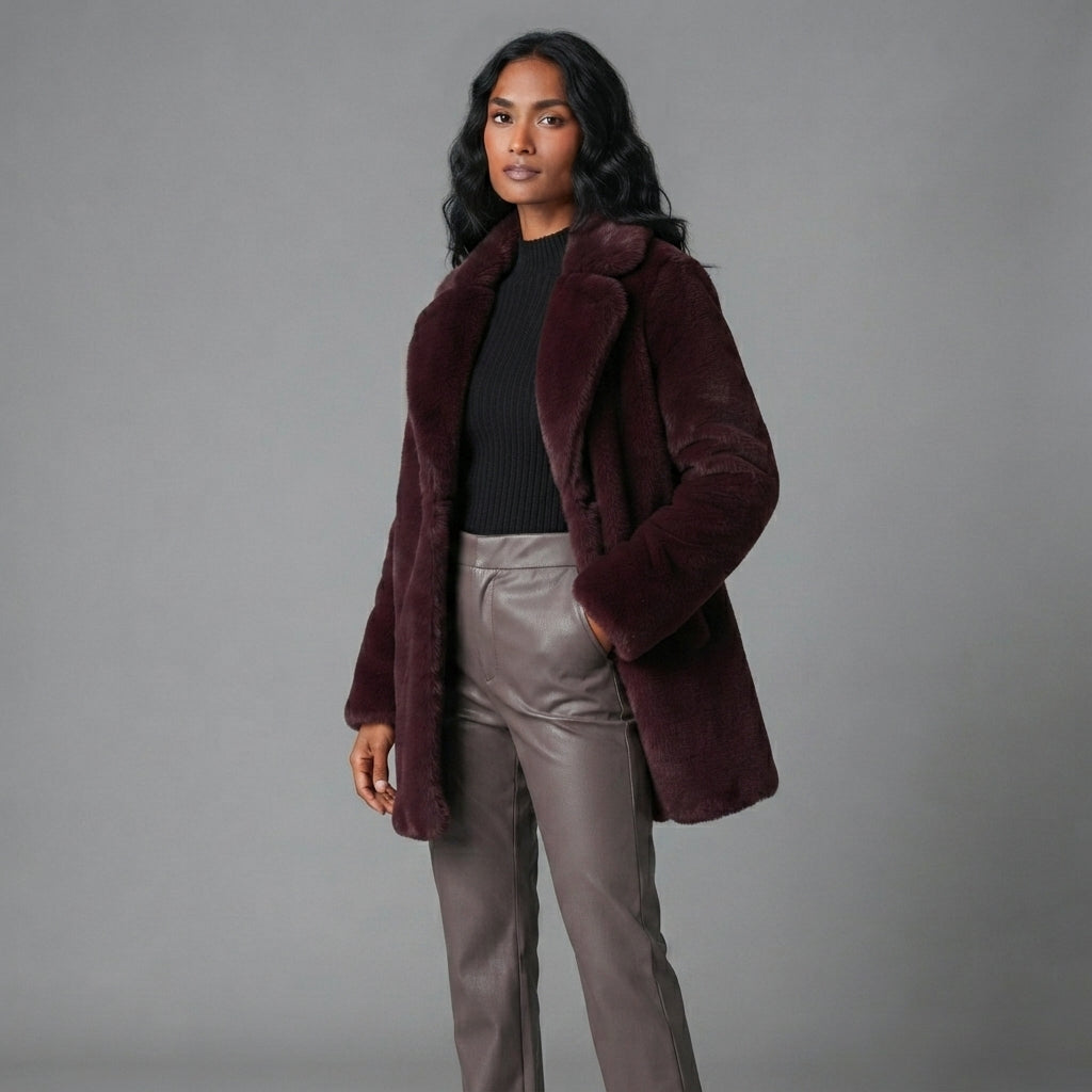Women's Plum Shearling Mid-Length Coat