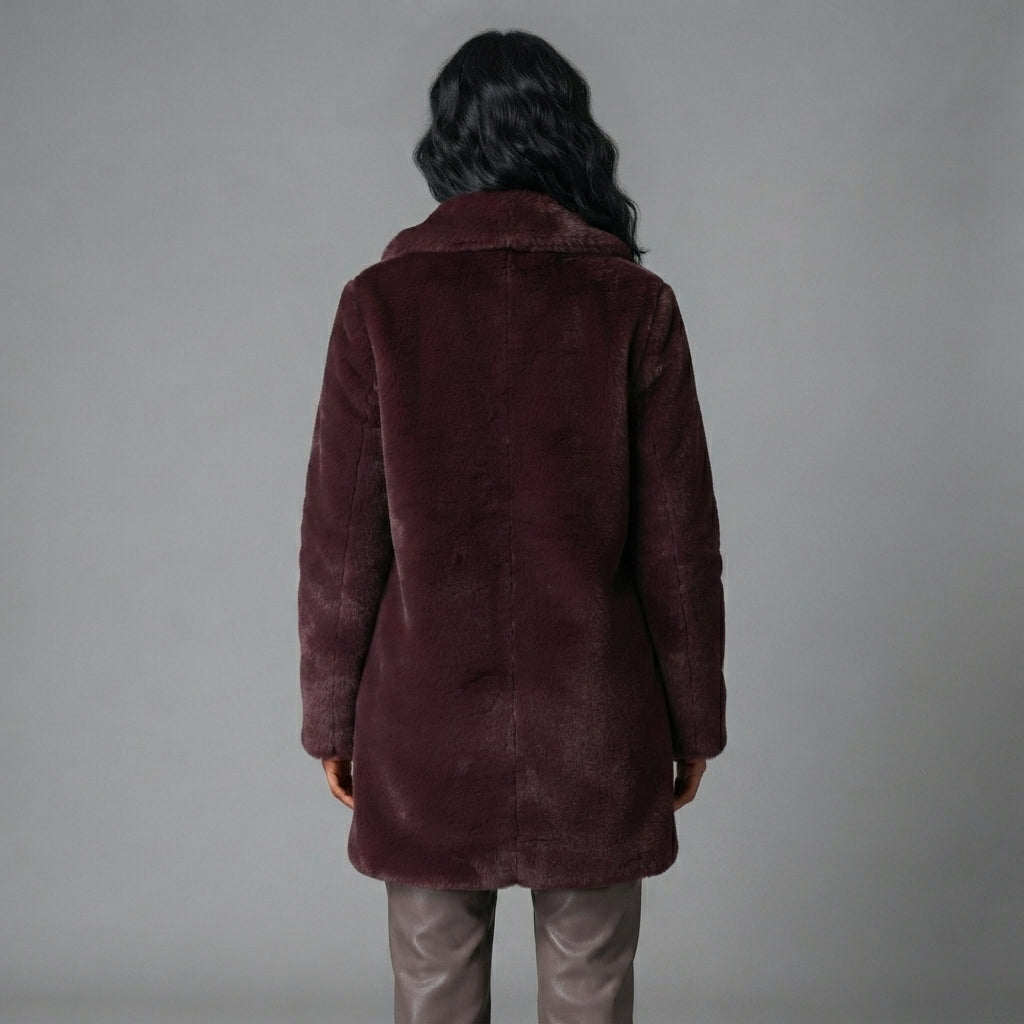 Women's Plum Shearling Mid-Length Coat