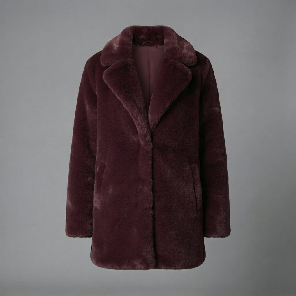 Women's Plum Shearling Mid-Length Coat