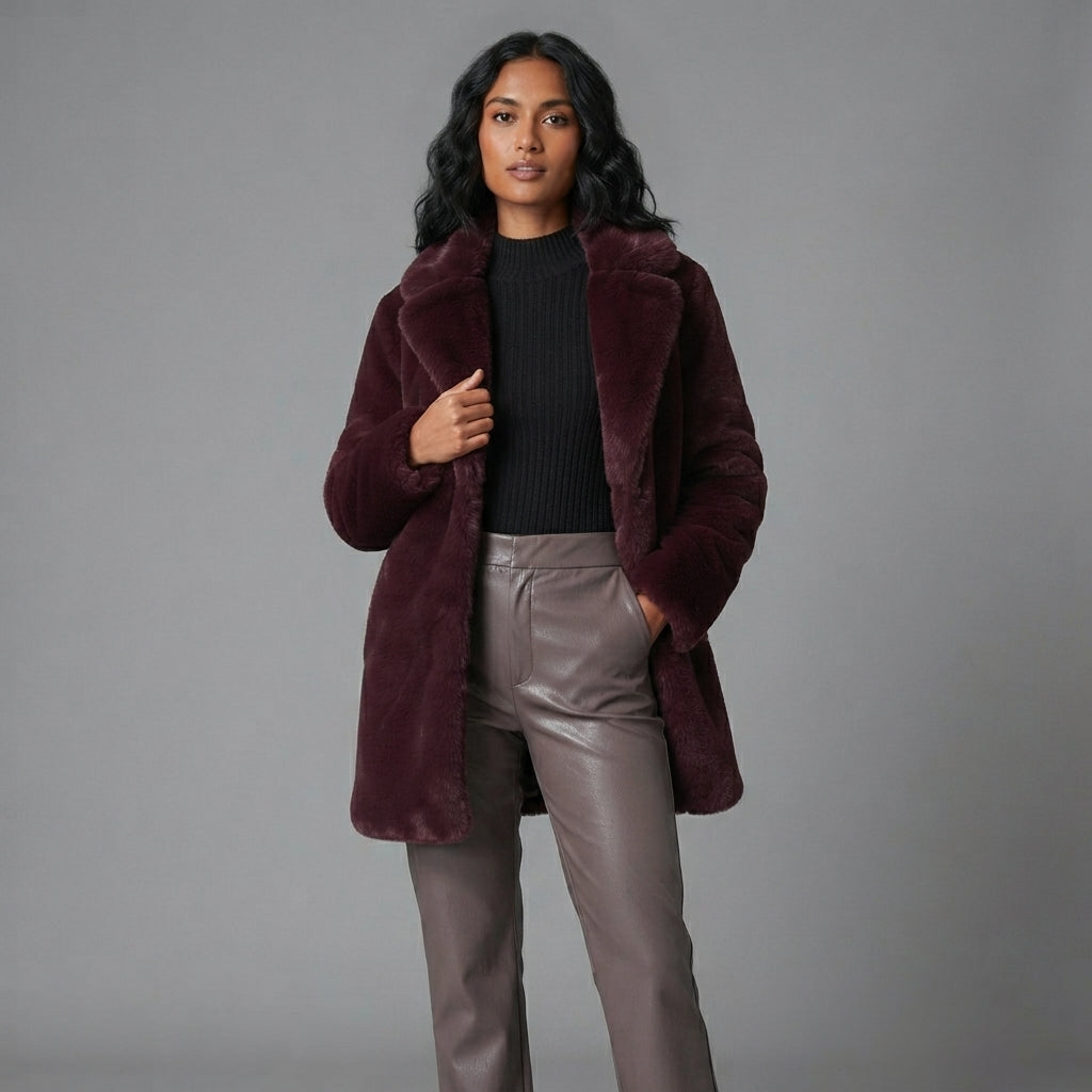 Women's Plum Shearling Mid-Length Coat