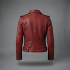 Women's Red Moto Leather Jacket with Belt