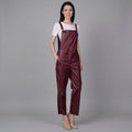Red Leather Buckle-Strap Romper for Women