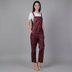 Red Leather Buckle-Strap Romper for Women