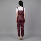 Red Leather Buckle-Strap Romper for Women