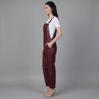 Red Leather Buckle-Strap Romper for Women