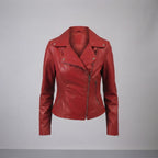 Women's Red Wide Lapel Leather Jacket