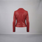 Women's Red Wide Lapel Leather Jacket