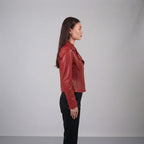Women's Red Wide Lapel Leather Jacket