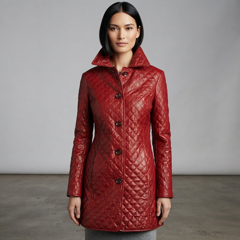 Women's Diamond Quilted Leather Puffer Coat