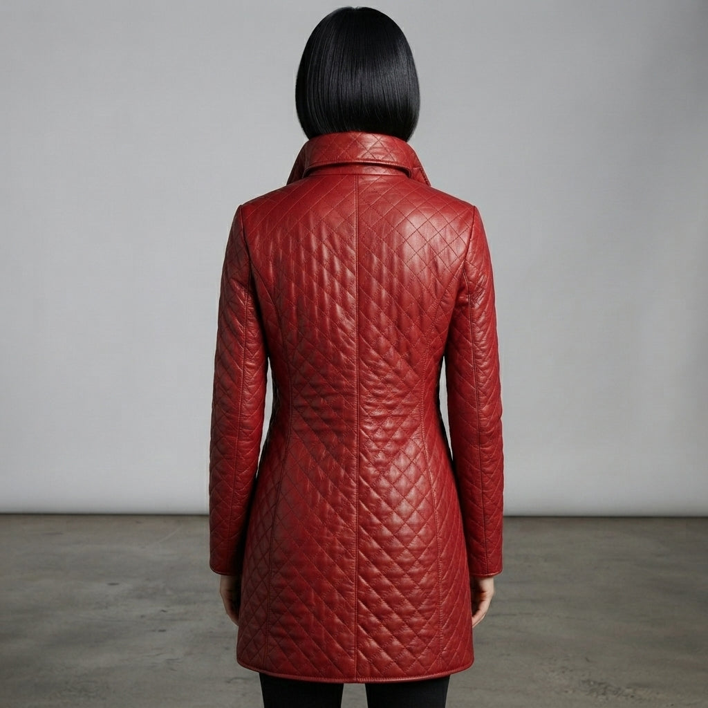 Women's Diamond Quilted Leather Puffer Coat