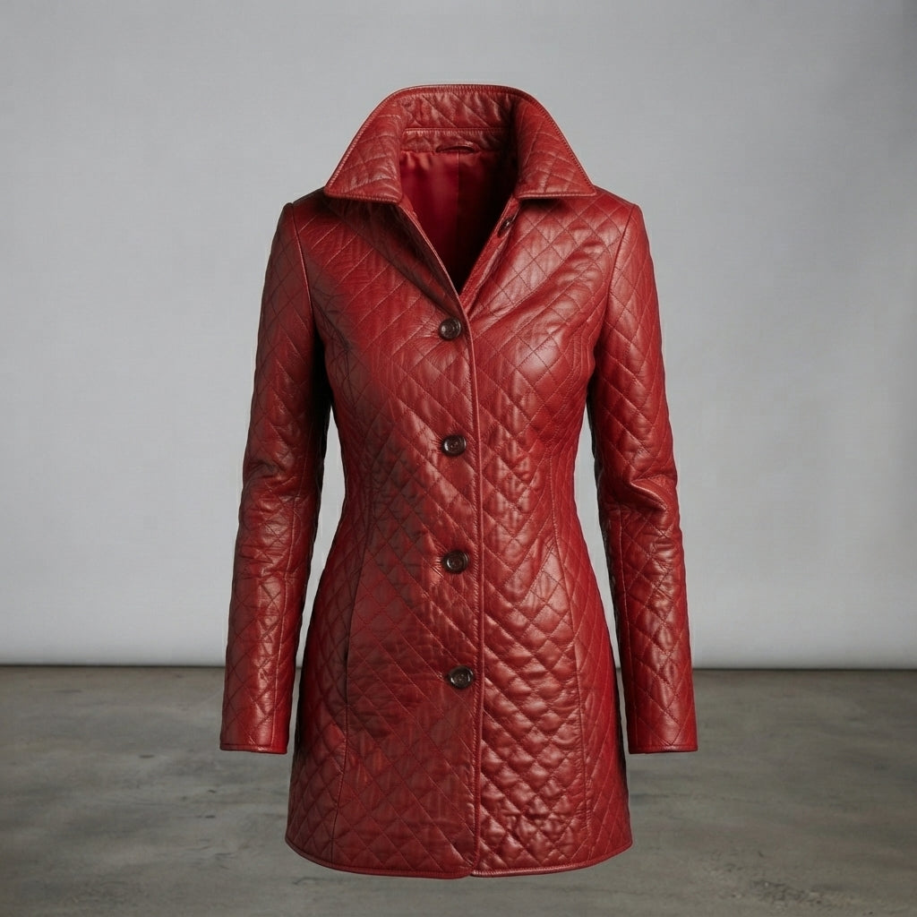 Women's Diamond Quilted Leather Puffer Coat
