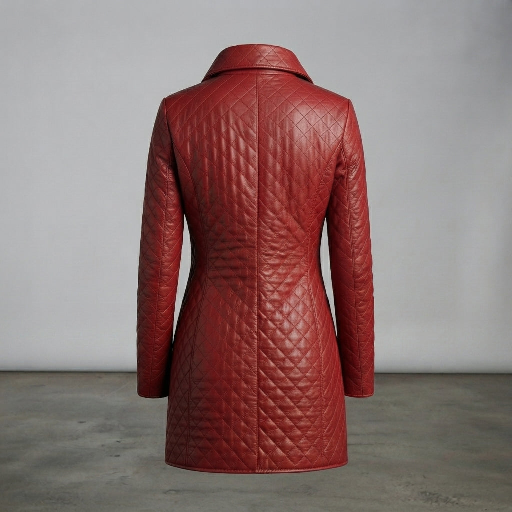 Women's Diamond Quilted Leather Puffer Coat