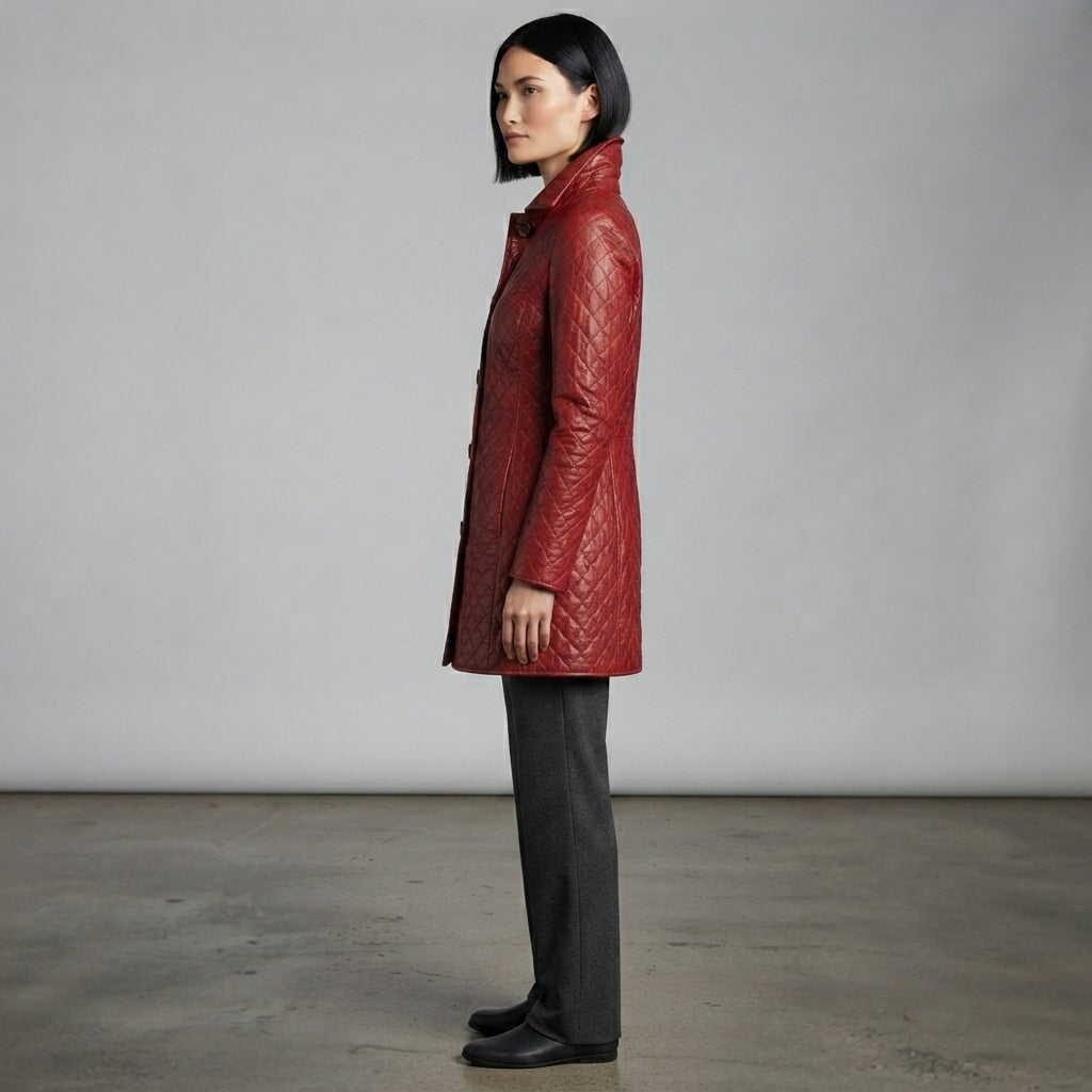 Women's Diamond Quilted Leather Puffer Coat