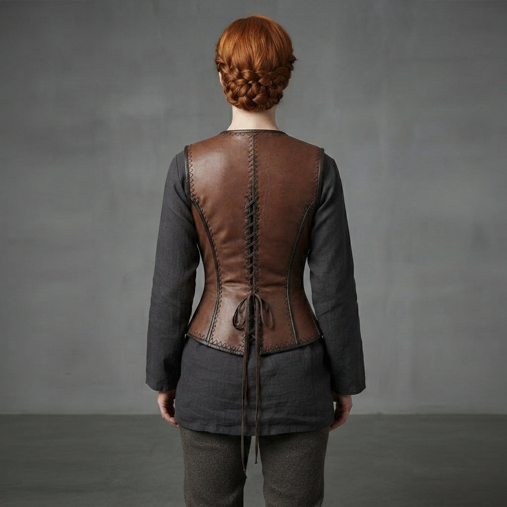 Women's Distressed Brown Leather Corset Vest