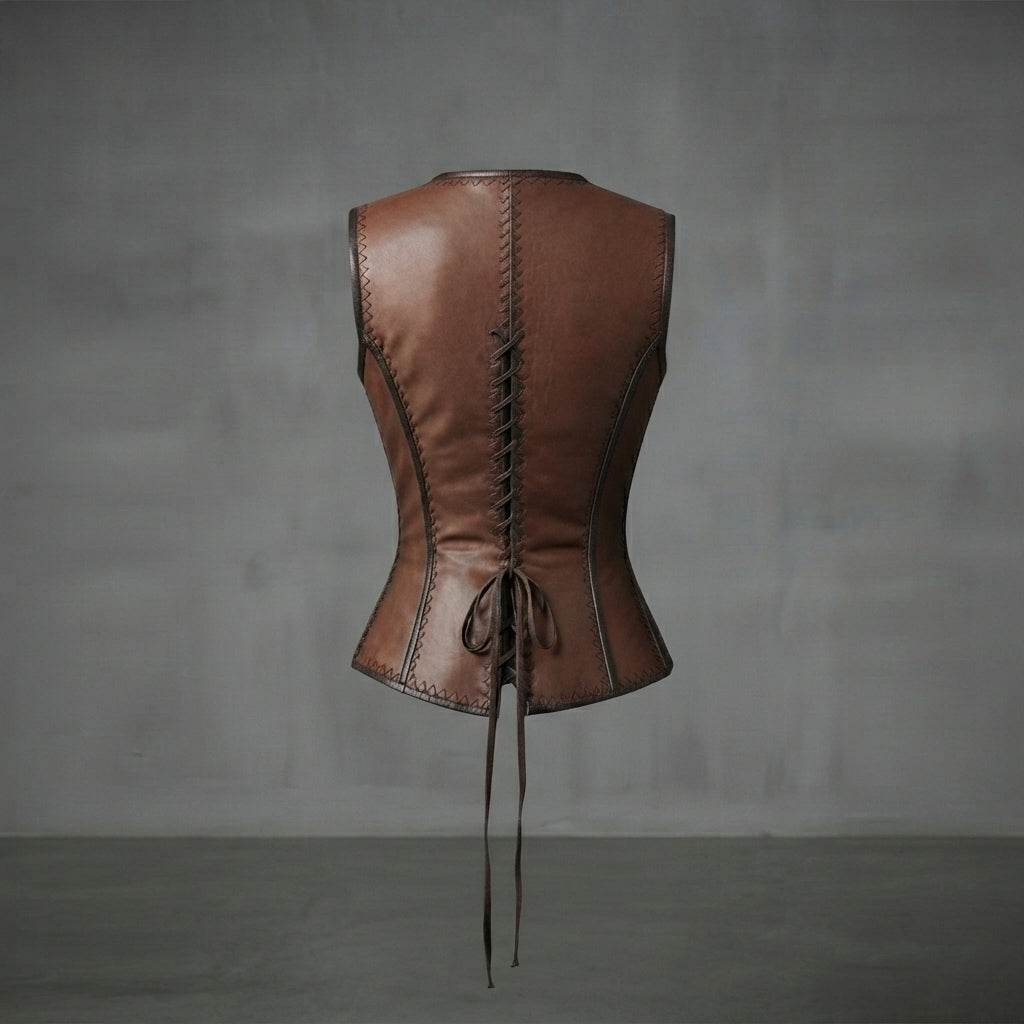 Women's Distressed Brown Leather Corset Vest