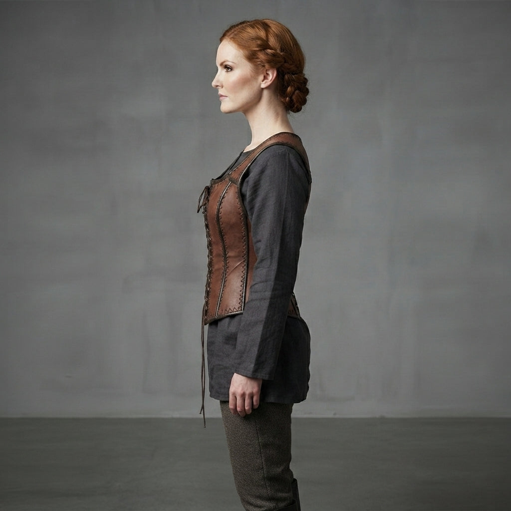 Women's Distressed Brown Leather Corset Vest