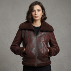 Distressed Shearling Bomber Jacket