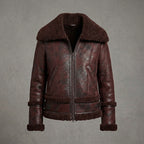 Distressed Shearling Bomber Jacket