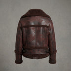 Distressed Shearling Bomber Jacket