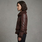 Distressed Shearling Bomber Jacket