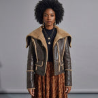 Distressed Shearling Aviator Jacket
