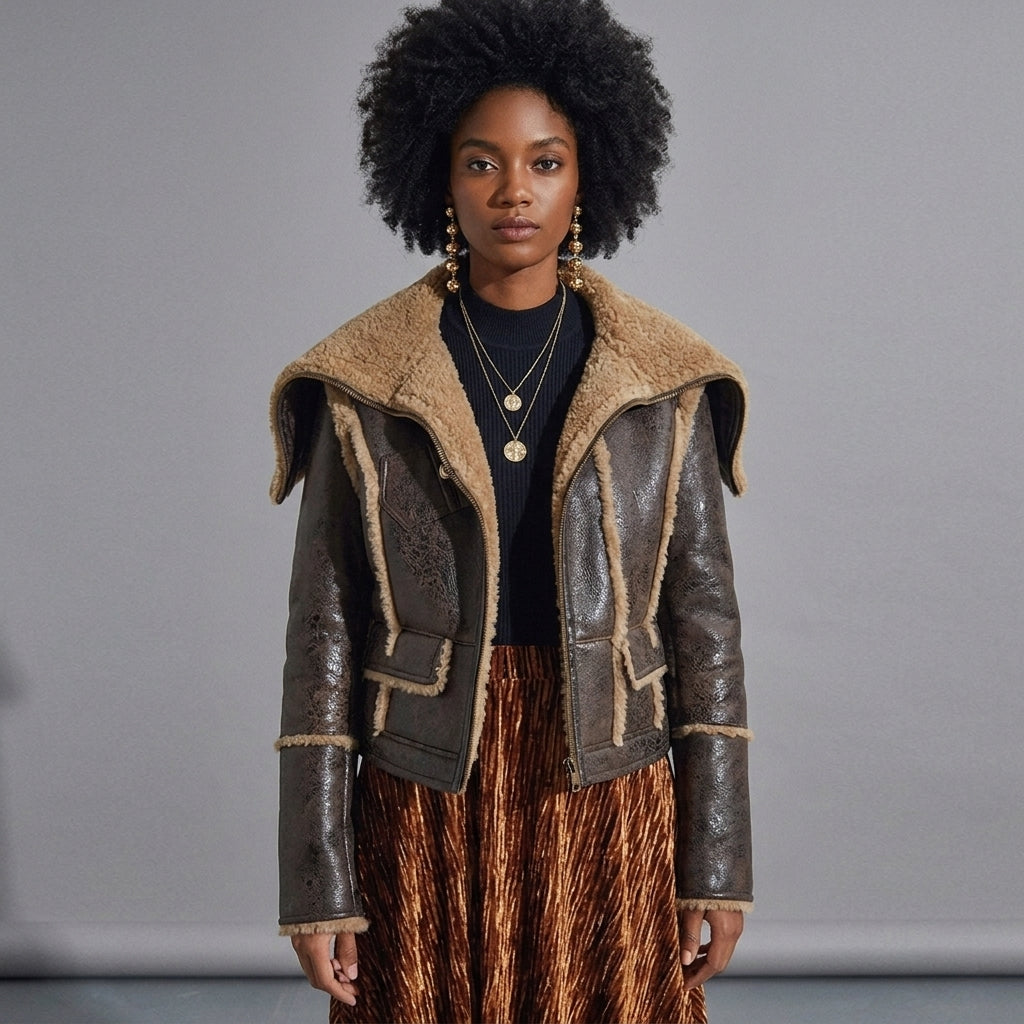 Distressed Shearling Aviator Jacket