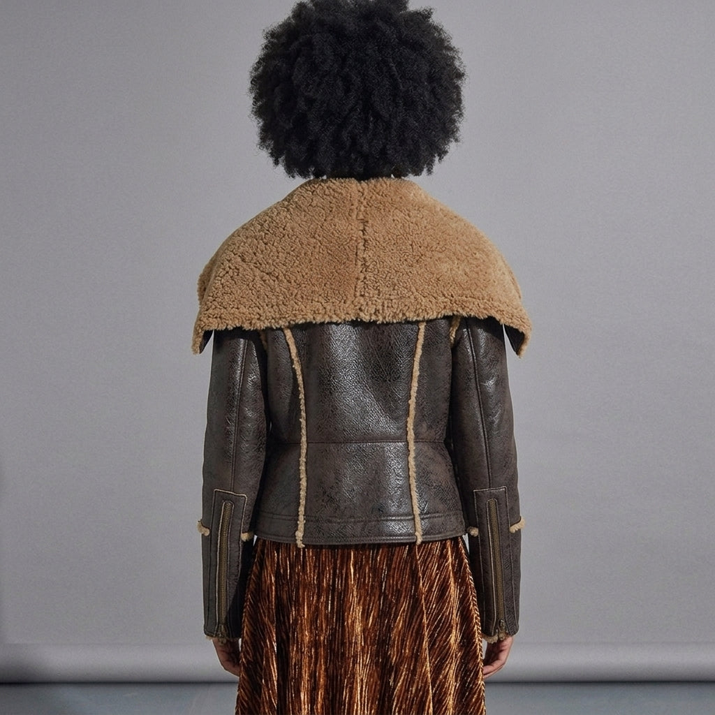 Distressed Shearling Aviator Jacket