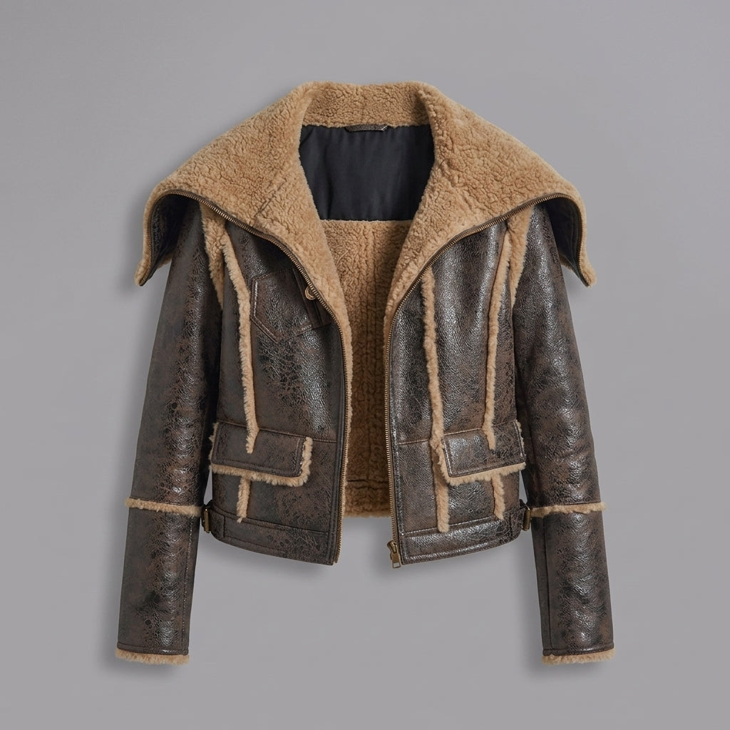 Distressed Shearling Aviator Jacket