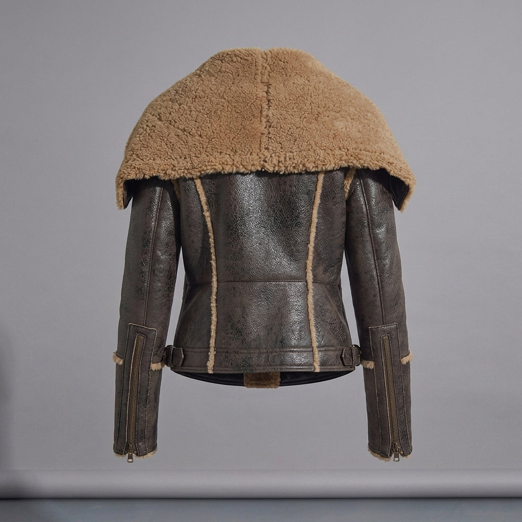 Distressed Shearling Aviator Jacket