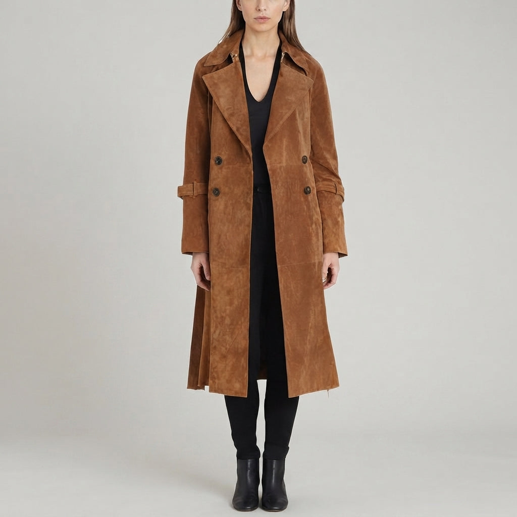 Women's Open-Front Suede Trench Coat