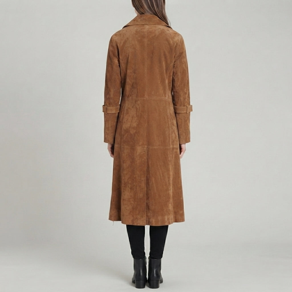 Women's Open-Front Suede Trench Coat