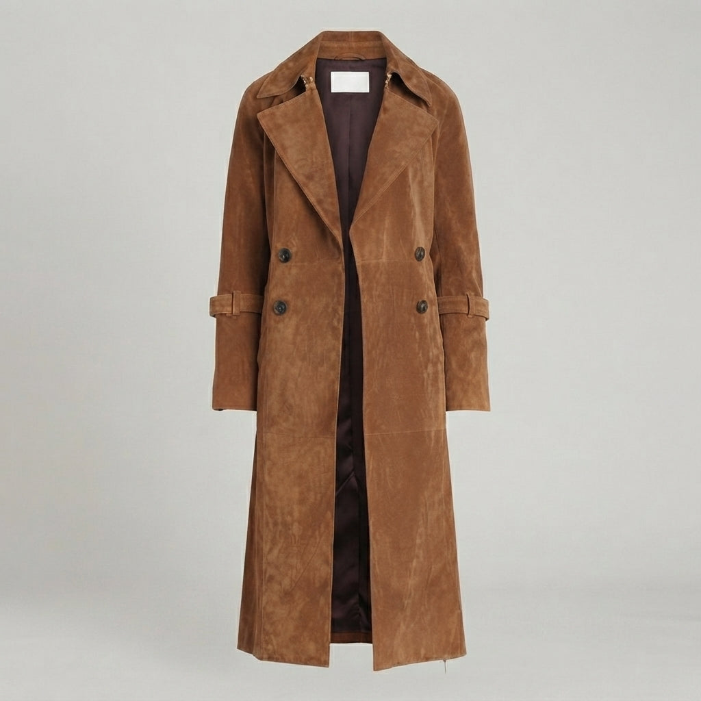 Women's Open-Front Suede Trench Coat